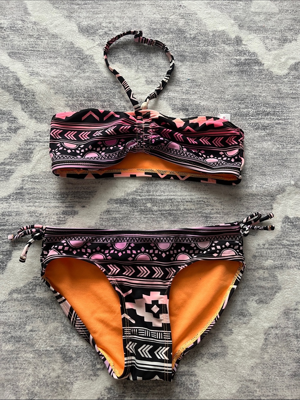 Justice Orange and Pink Patterned Bikini Top